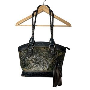 Patricia Nash Zorita Burnished Blue Tooled Leather Shoulder Bag
